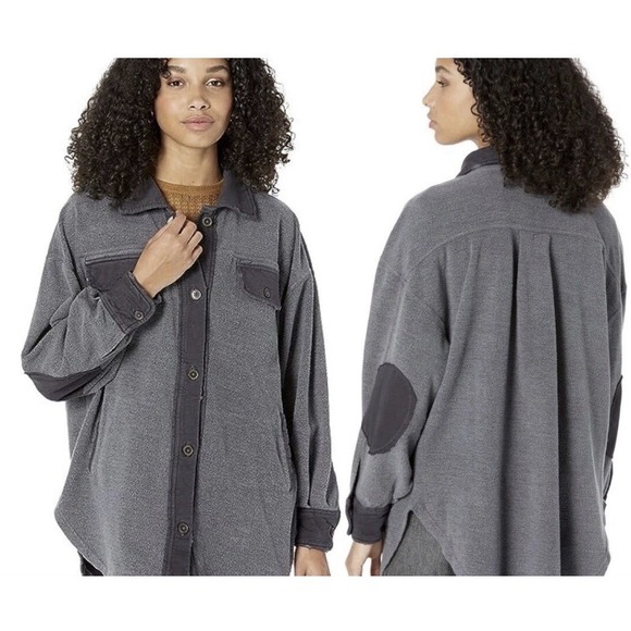 Free People Ruby Jacket M Shirt Shacket Grey Distressed Oversized Button Up - Picture 3 of 10